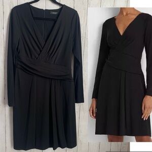 NWT Lauren Ralph Lauren Women's Jersey Long-Sleeve Dress Lined Black Size 10